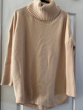 Amaryllis x Ashlee Nichols Womens Turtleneck Sweater Size M Beige Oversized Cozy